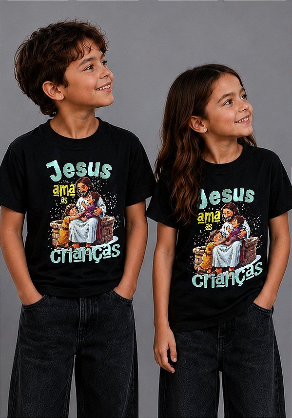 INFANTIL UNISSEX - JESUS AMA AS CRIANÇAS - COR PRETO