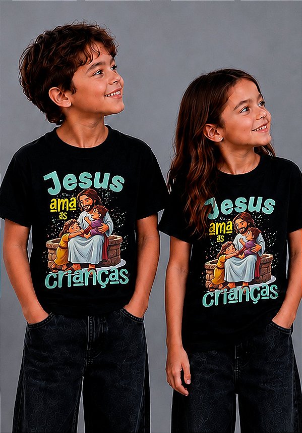 INFANTIL UNISSEX - JESUS AMA AS CRIANÇAS - COR PRETO