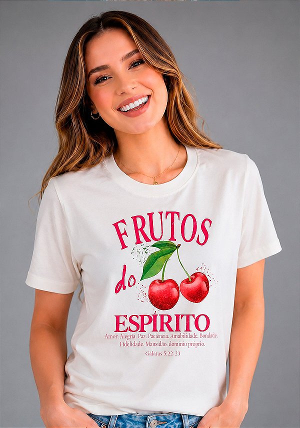 T-SHIRT FEMININA - FRUTOS DO ESPIRITO - COR MARFIM