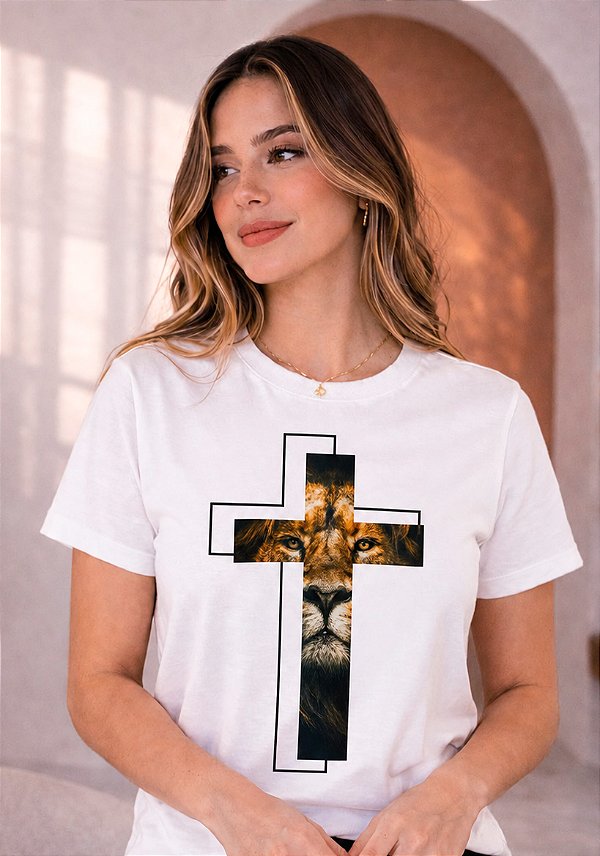 T-SHIRT FEMININA - CRUZ LEÃO - COR MARFIM