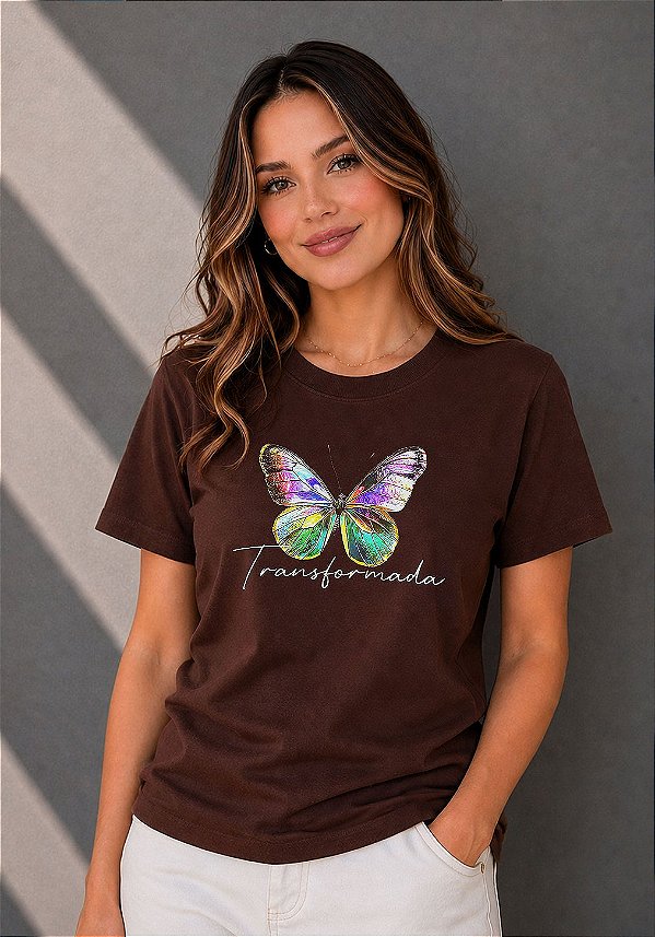 T-SHIRT FEMININA - TRANSFORMADA - COR MARROM