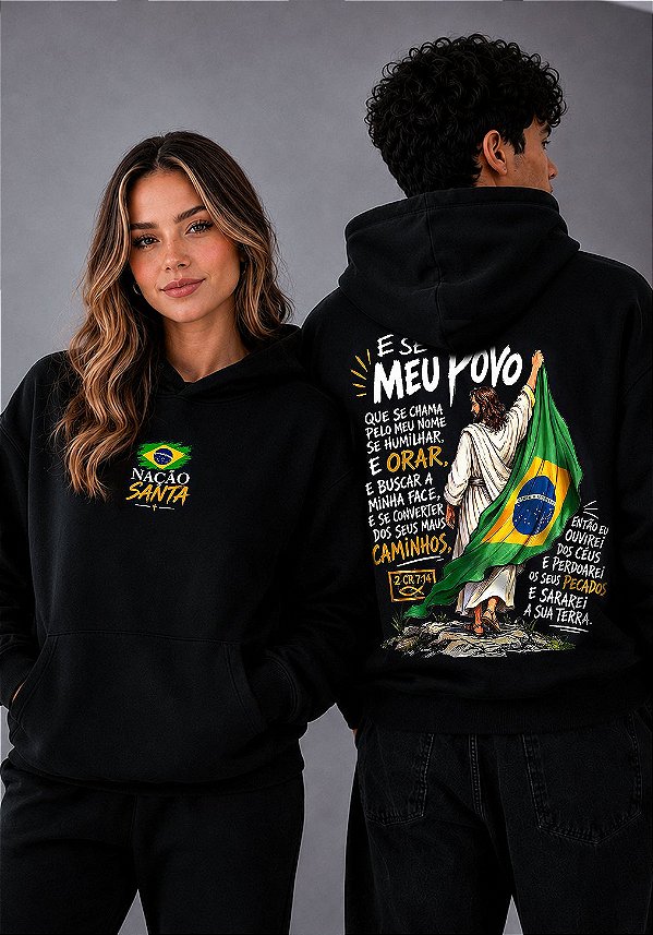 MOLETOM CAPUZ - NAÇÃO SANTA - COR PRETO