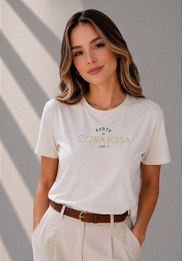 T-SHIRT FEMININA - CORAJOSA JOSUÉ 1:9 COR MARFIM