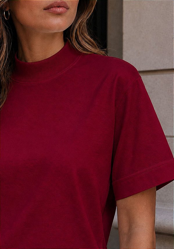 T-SHIRT GOLA ALTA LAVIE BÁSICA- COR BORDÔ