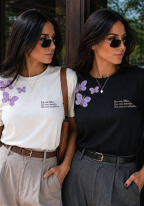 T-SHIRT FEMININA - EU SOU FILHA, EU SOU AMADA, EU SOU ESCOLHIDA