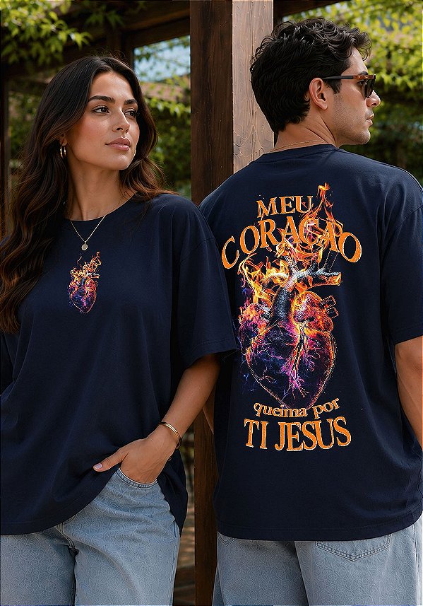 OVERSIZED - MEU CORAÇÃO QUEIMA POR TI JESUS - COR AZUL