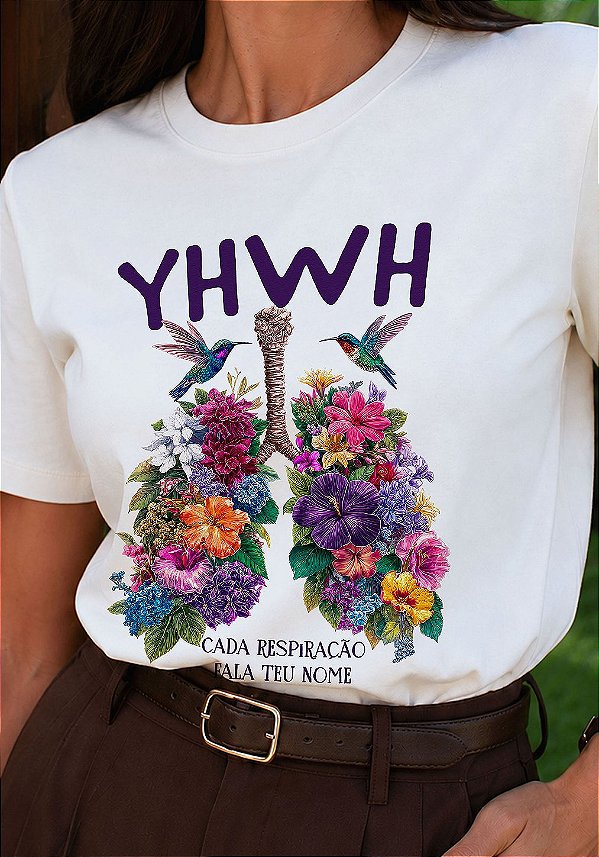 T-SHIRT FEMININA - CADA RESPIRAÇÃO FALA TEU NOME - COR MARFIM