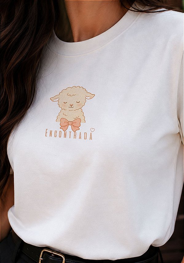 T-SHIRT FEMININA -OVELHA LAÇO ENCONTRADA - COR MARFIM