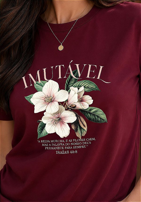 T-SHIRT FEMININA - IMUTÁVEL FLORES - COR BORDÔ