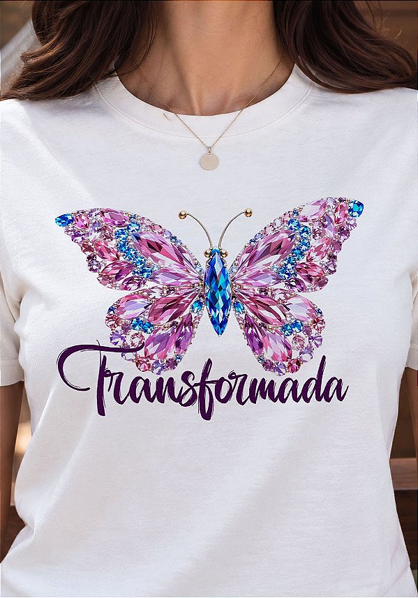 T-SHIRT FEMININA - BORBOLETA TRASNFORMADA- COR MARFIM