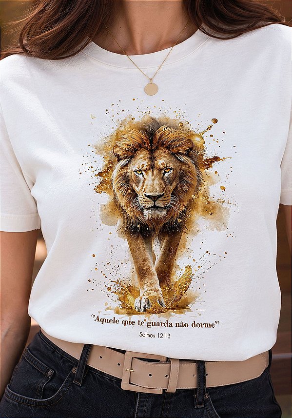 T-SHIRT FEMININA - LEÃO REALISTA- COR MARFIM