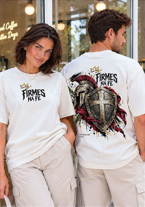 OVERSIZED - ESCUDO FIRMES NA FÉ - COR MARFIM