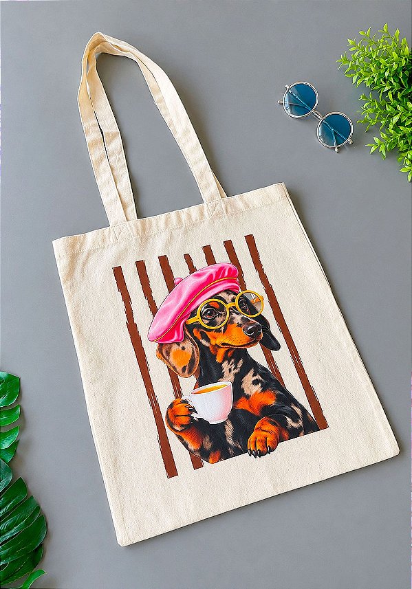 ECOBAG BOLSA DE ALGODÃO CRU - CACHORRO DE ÓCULOS