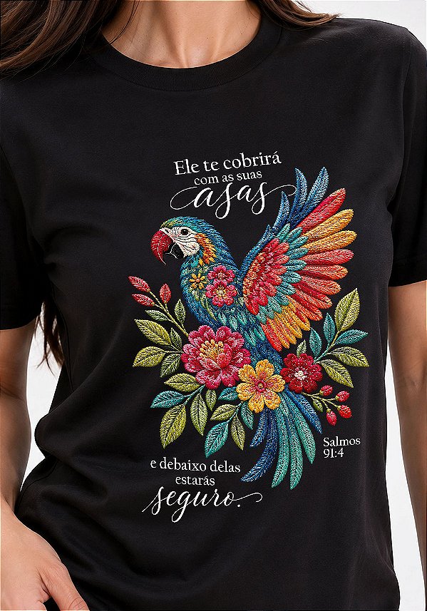 T-SHIRT FEMININA - ARARA SUAS ASAS - COR PRETO