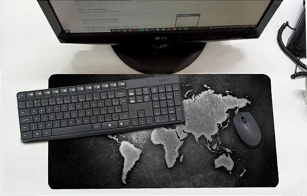 Mouse Pad / Desk Pad Grande 30x70 Linha Office - Mapa Mundi  Cinza
