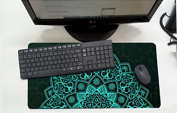 Mouse Pad / Desk Pad Grande 30x70 Paisagem - Meia Mandala Azul