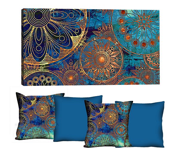 Quadro Mandala Azul Royal + 4 capas de almofadas - diversos tamanhos