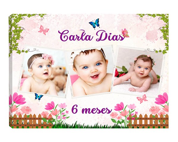 Quadro Personalizado  com Fotos Mosaico Bebê Menina jardim Flores