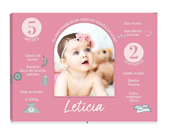 Quadro Personalizado  com Fotos Mosaico Bebê Menina Fases