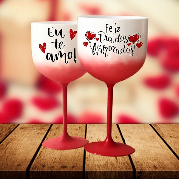 Kit 02 taças de gin 580ml degradê acrílico personalizada dia dos namorados