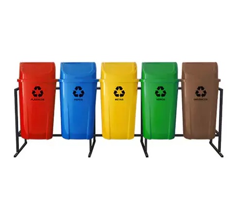 KIT LIXEIRA COLETA SELETIVA 60 LTS COM SUPORTE
