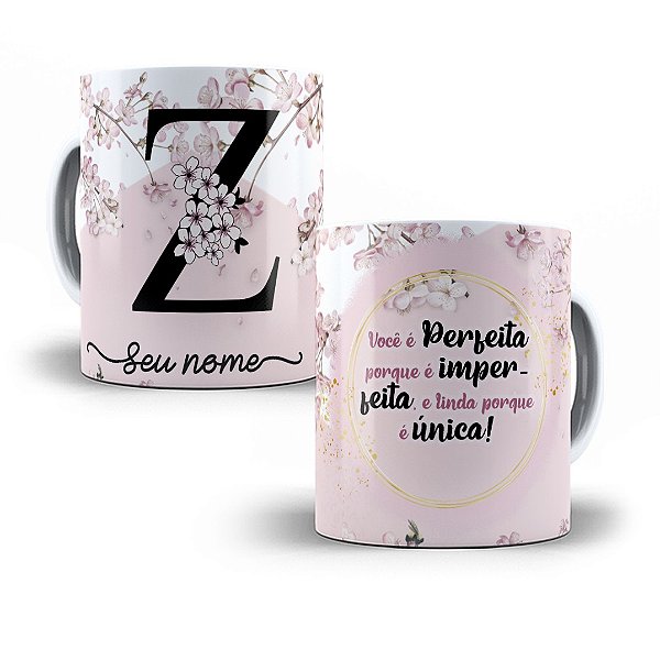Caneca Personalizada com Letras do Alfabeto em Floral Rosa - Tomeco loja de  canecas personalizadas