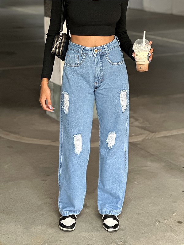 Calça jeans wide leg Serena