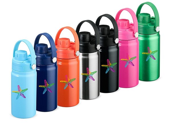 Garrafa térmica em inox com capacidade para até 400ml.