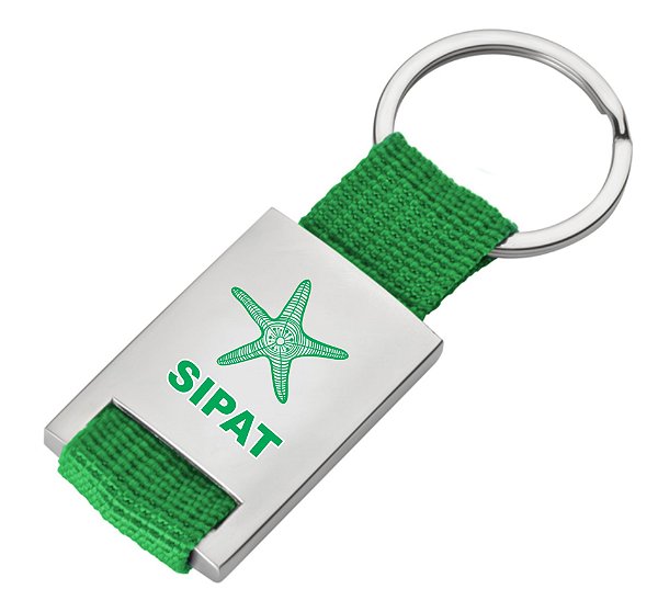 Chaveiro de metal e detalhes verde SIPAT em nylon.