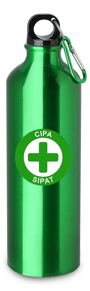 Garrafa em alumínio com capacidade de 750ml.