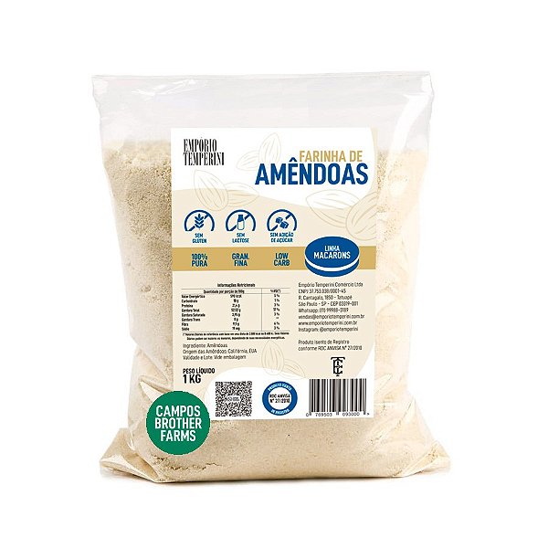 Farinha de Amêndoas Campos Brother Farms Peneirada 1kg EUA Macarons