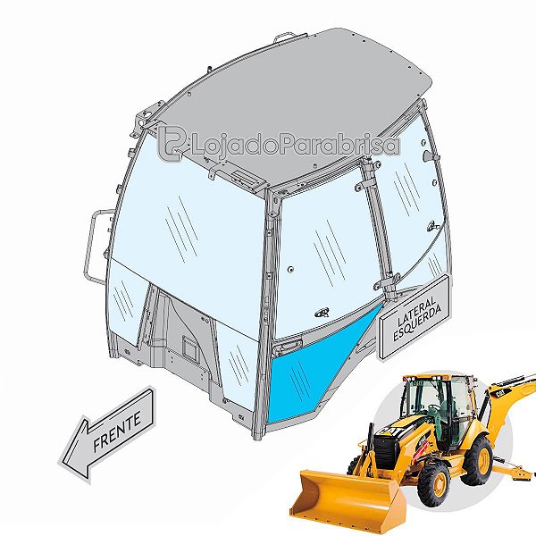 Vidro da Porta Esquerda Inferior Retroescavadeira Caterpillar 416E