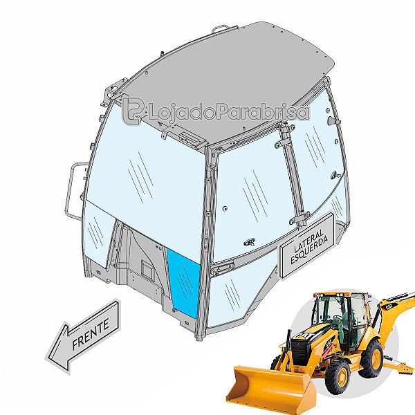 Vidro Parabrisa Inferior Esquerdo Retroescavadeira Caterpillar 416E