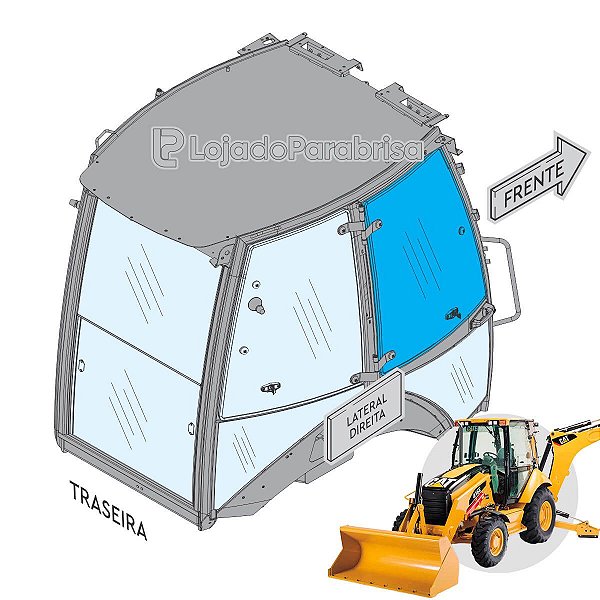 Vidro Superior da Porta Direita Retroescavadeira Caterpillar 416E