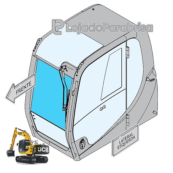 Vidro Frontal Superior Escavadeira JCB JS200 Importada (Curvo)