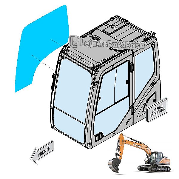 Vidro Lateral Direito da Lança Escavadeira Case CX220C / E215 Evo