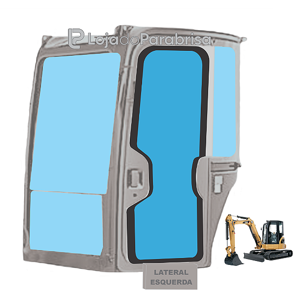 Vidro da Porta Esquerda Mini Escavadeira Caterpillar 305C