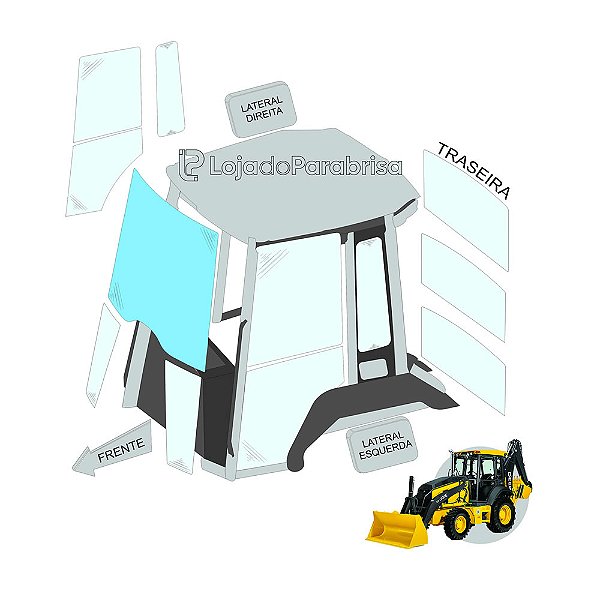 Vidro Para-brisa Frontal Retroescavadeira Jonh Deere 310K/L