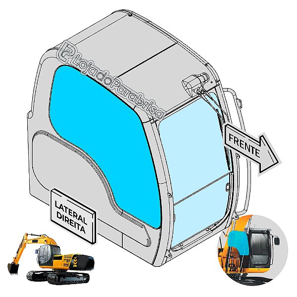 Vidro Lateral Dir da Lança JCB JS200 Nac 333/J3865