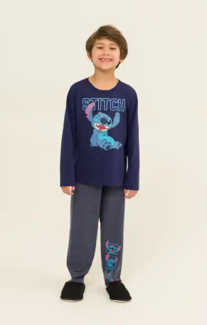 Pijama Stitch Azul Manga Longa