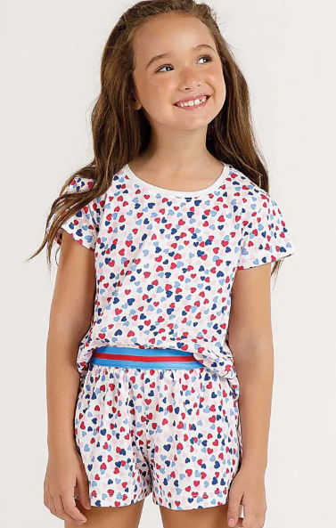 Pijama Infantil Manga Curta Corações