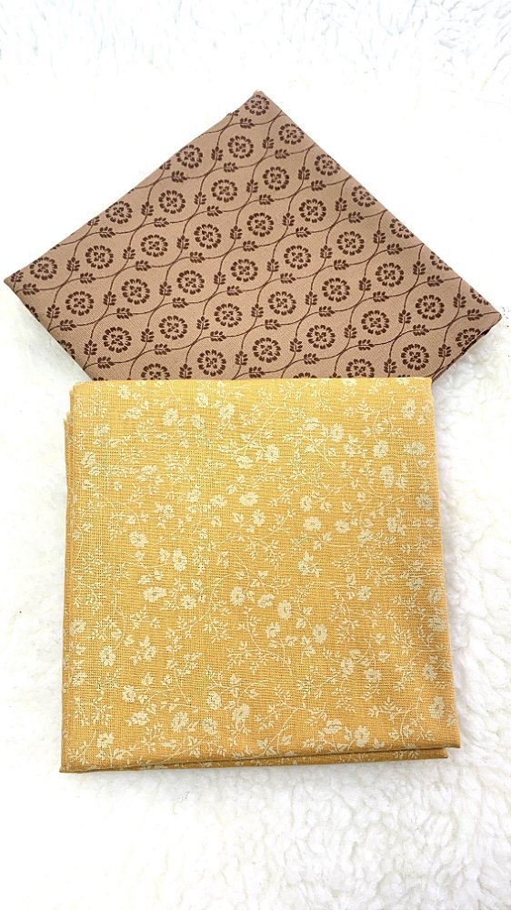 Kit Tecido Combinado / Amarelo floral e marrom trabalhado