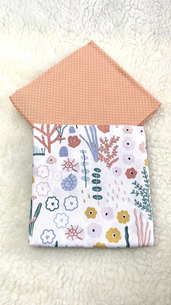 Kit Tecido Combinado / Fundo do mar fundo branco e poá laranja claro
