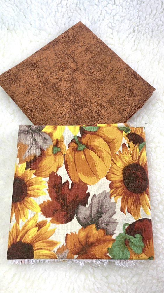 Kit Tecido Combinado / Girassol e Abóbora e marrom estonado
