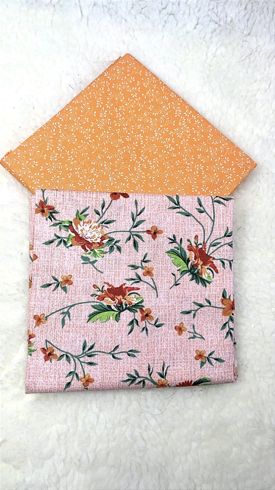 Kit Tecido Combinado / Floral laranja e folhinhas laranja