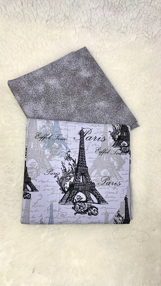 Kit Tecido Combinado / Torre Eiffel cinza e estonado cinza