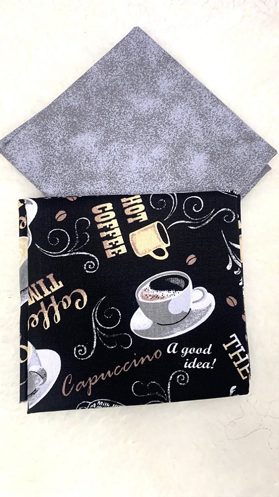 Kit Tecido Combinado / Café fundo preto e estonado cinza