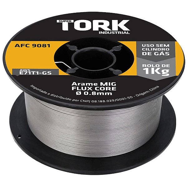 ARAME DE SOLDA MIG PARA USO SEM GAS 0,8MM FLUX CORE 1KG SUPER TORK