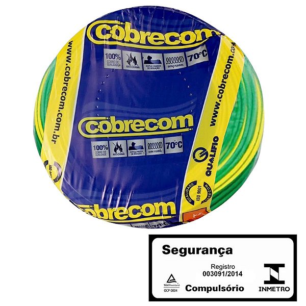 Cabo Flexível 1,50MM Verde/Amarelo Rolo com 100M Cobrecom