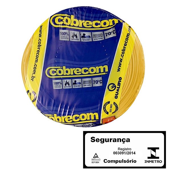 Cabo Flexivel 0,50MM Amarelo Rolo com 100M Cobrecom
